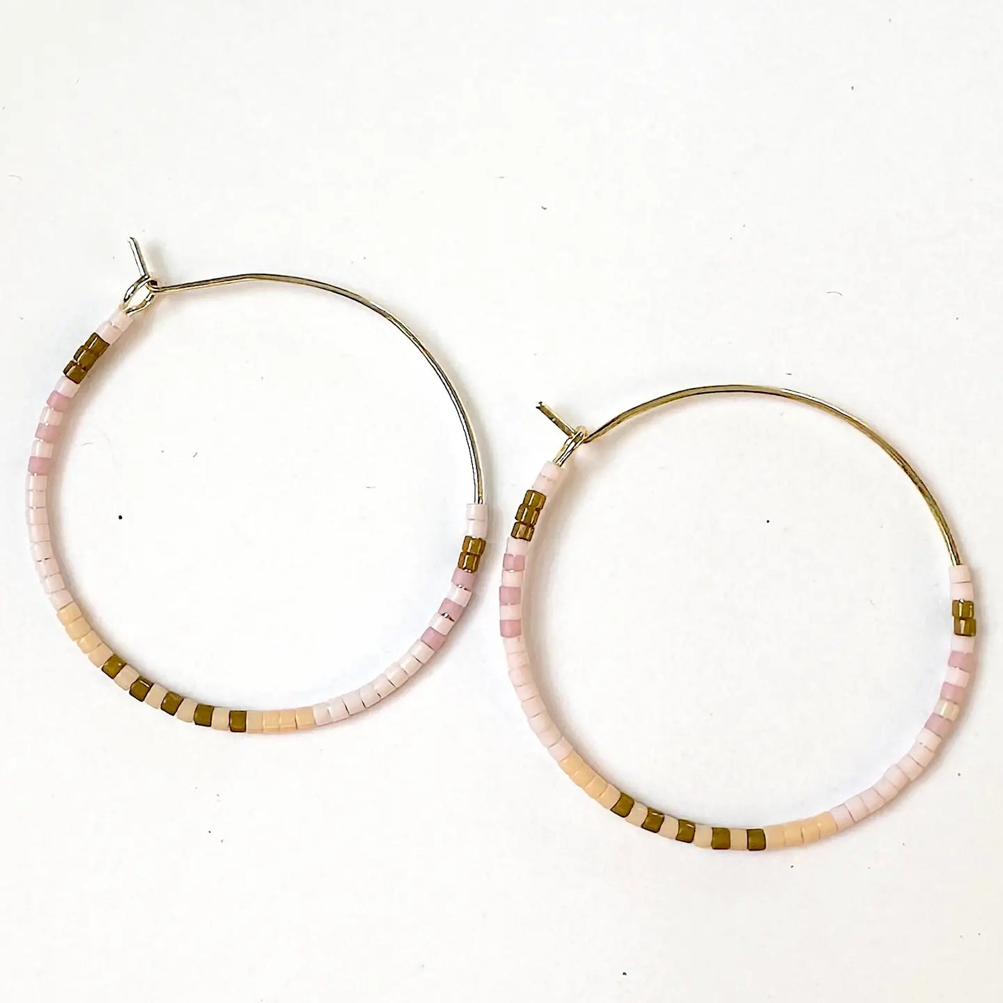 Tondo Beaded Hoop Earrings - Pink/Olive