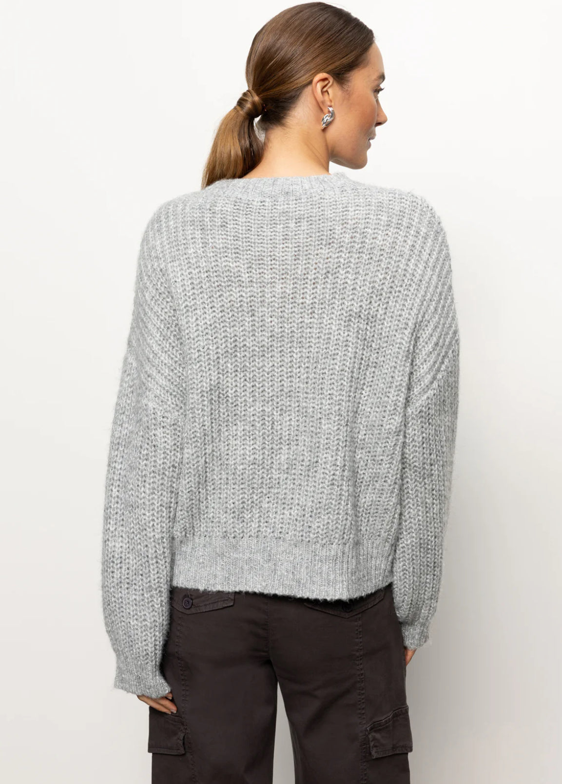 Fuzzy Volume Sleeve Pullover Sweater - Heather Grey