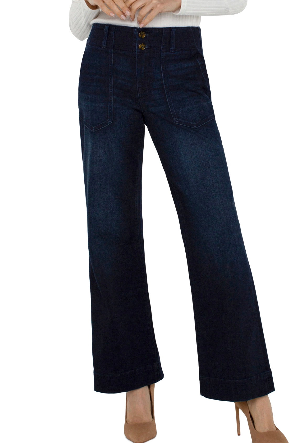 Patch Pocket Wide Leg Jeans - Summit Lake