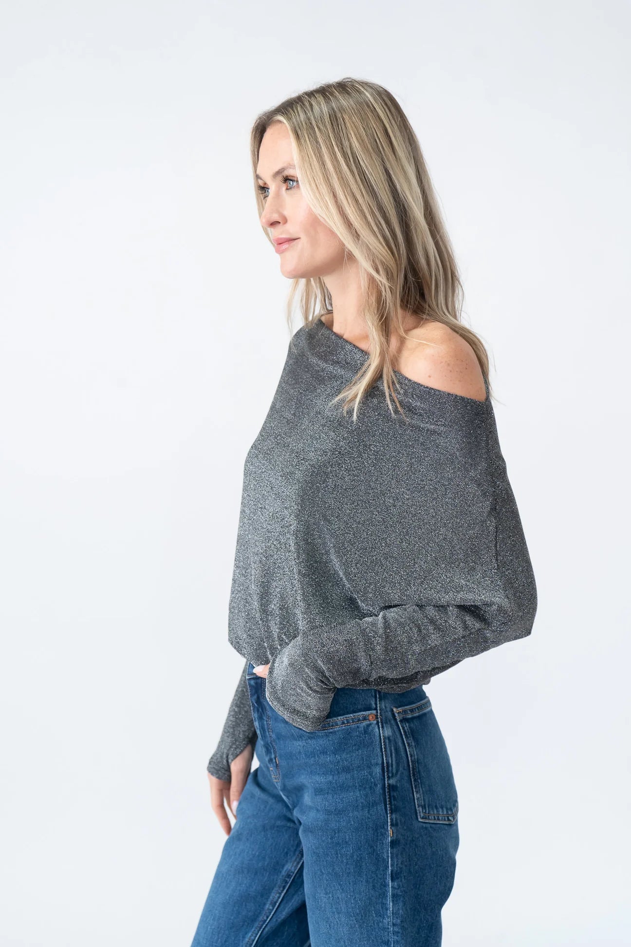 Anywhere Off Shoulder Sweater Lurex - Silver