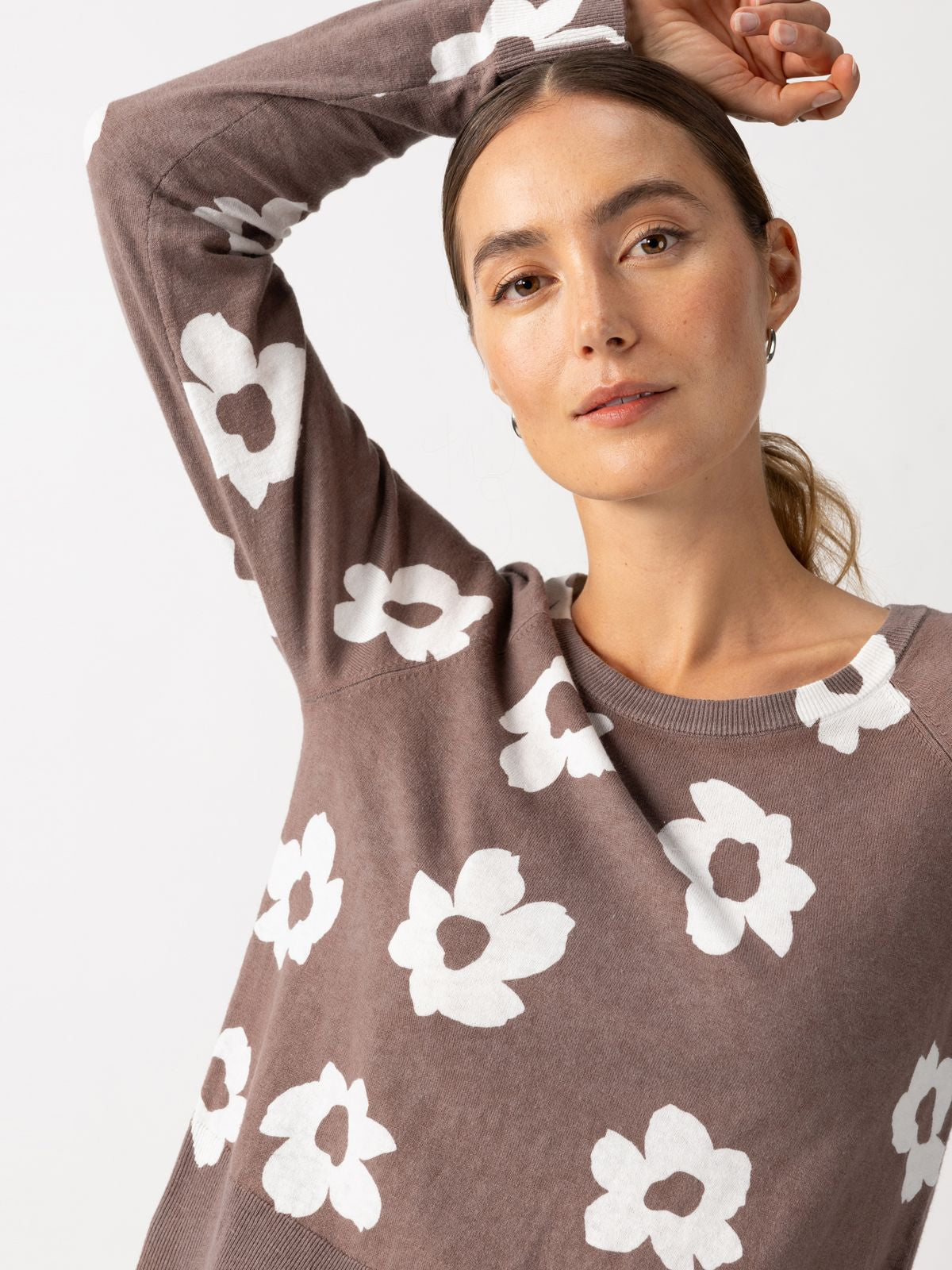 All Day Long Pullover Sweater - Cocoa Flower Pop