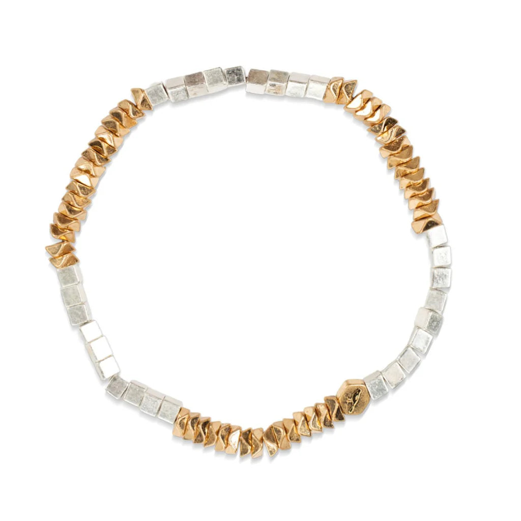 Mini Metal Stacking Bracelet - Geometric Beads - Gold/Silver