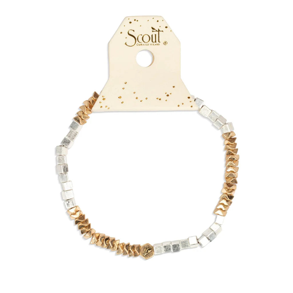 Mini Metal Stacking Bracelet - Geometric Beads - Gold/Silver