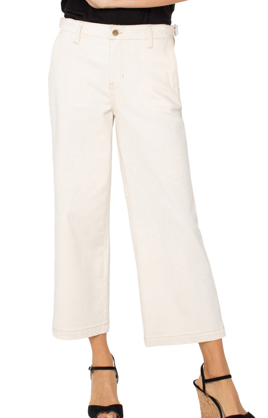 Stride High Rise Wide Leg Pants with Cut Hem - Seaside Dunes