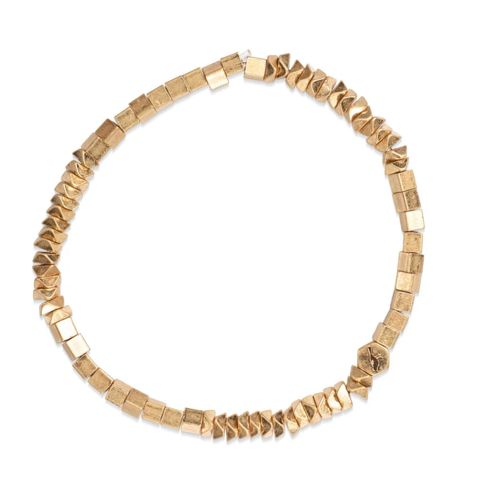 Mini Metal Stacking Bracelet - Geometric Beads - Gold