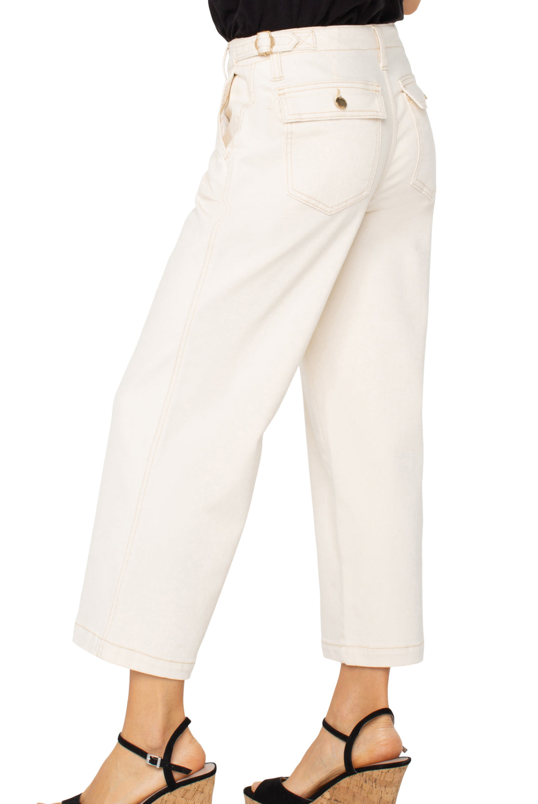 Stride High Rise Wide Leg Pants with Cut Hem - Seaside Dunes