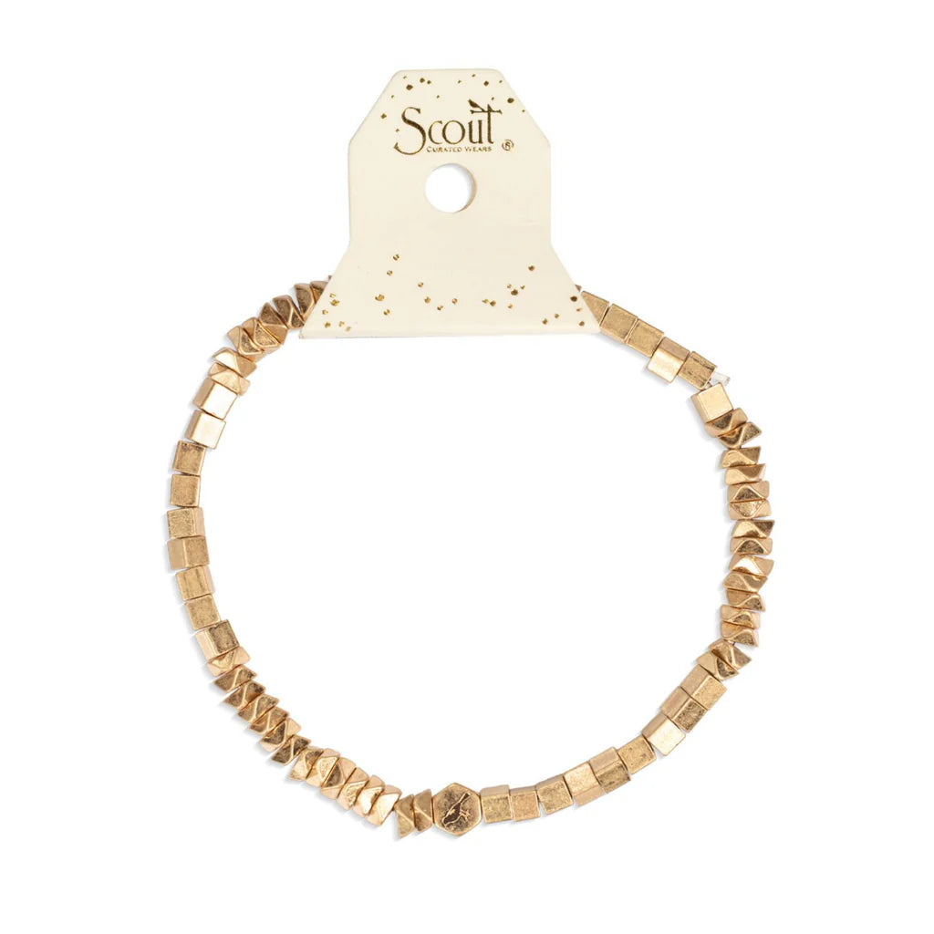 Mini Metal Stacking Bracelet - Geometric Beads - Gold