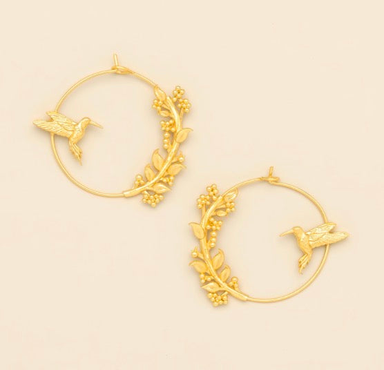 Hummingbird Hoop Earrings - Gold