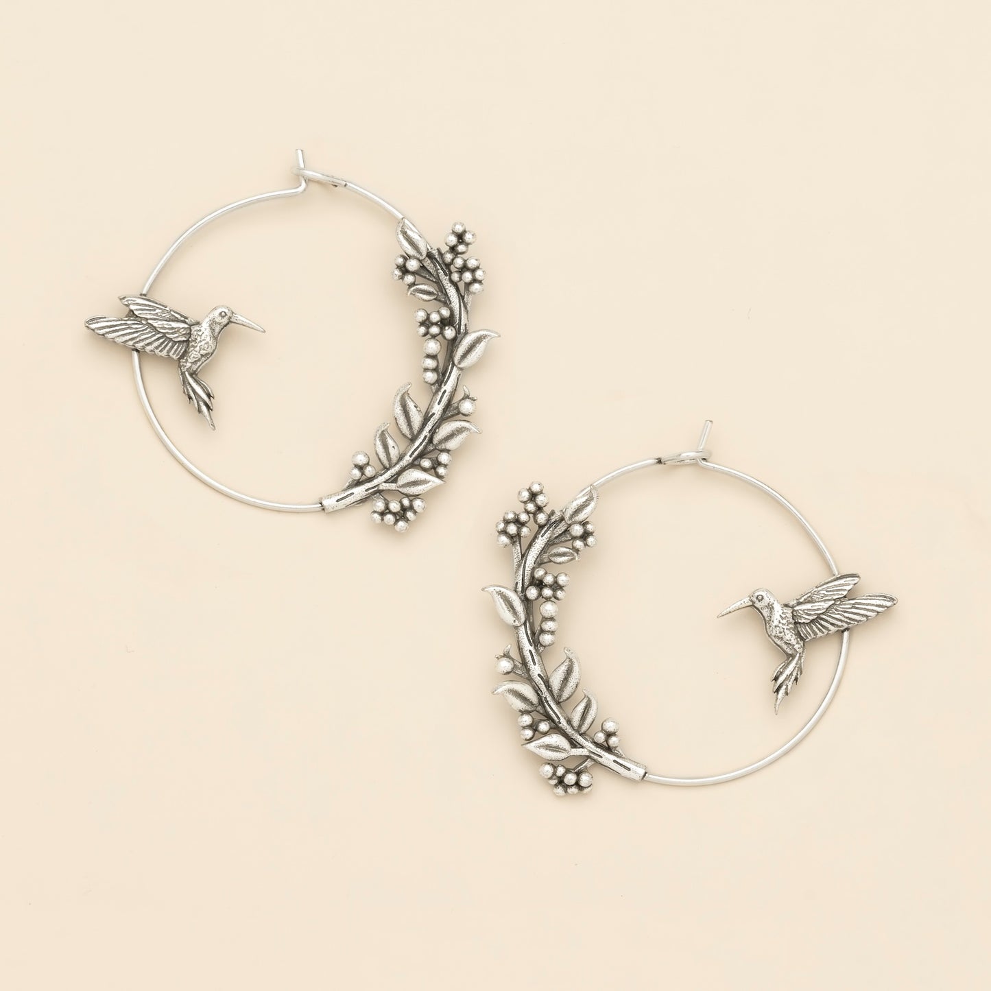 Hummingbird Hoop Earrings - Silver