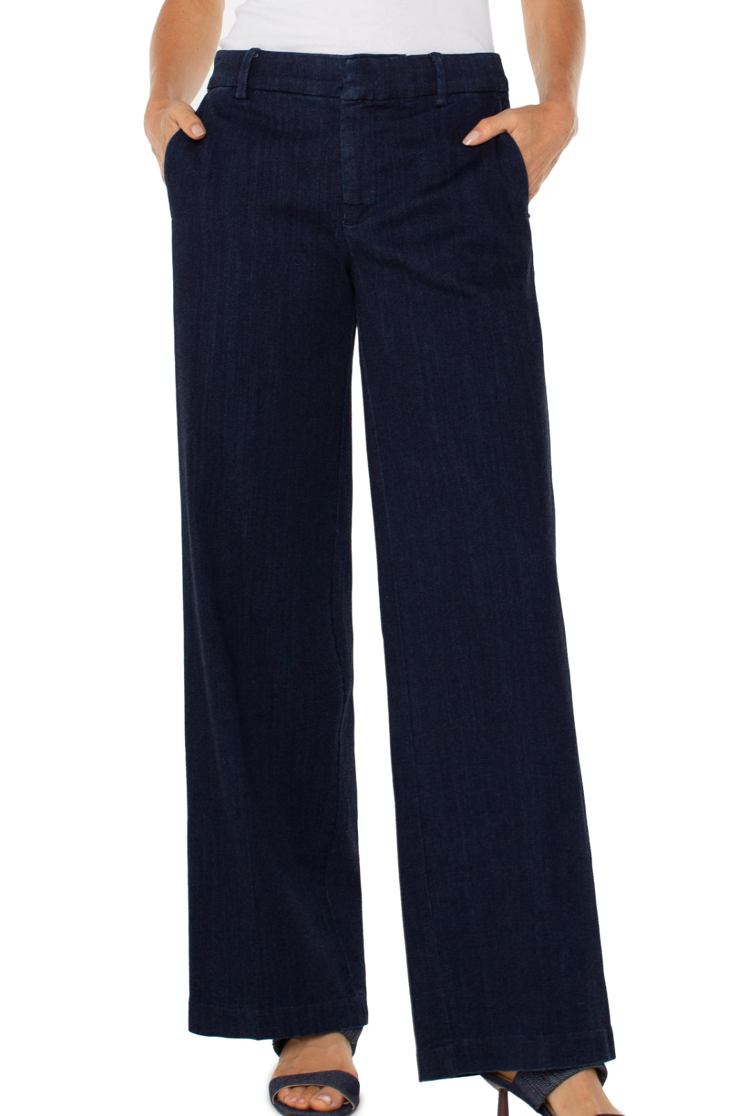 Kelsey Wide Leg Trousers with Trim - Indigo Rinse