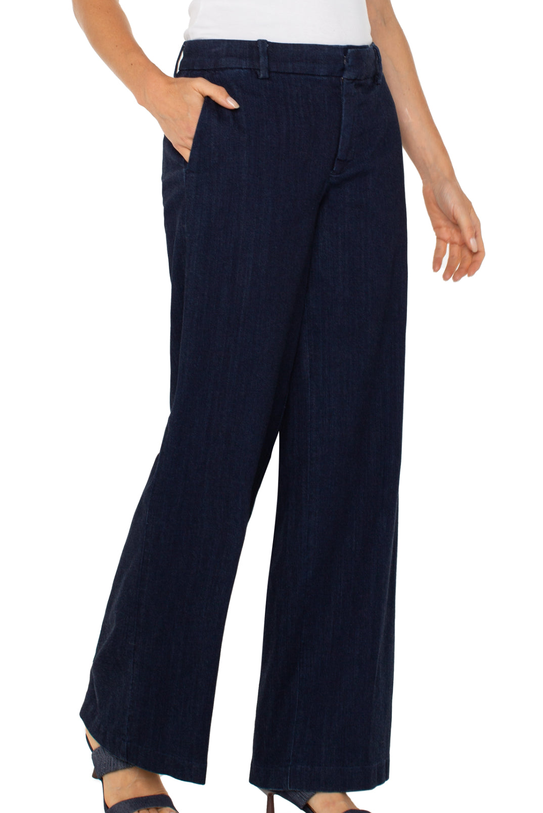 Kelsey Wide Leg Trousers with Trim - Indigo Rinse