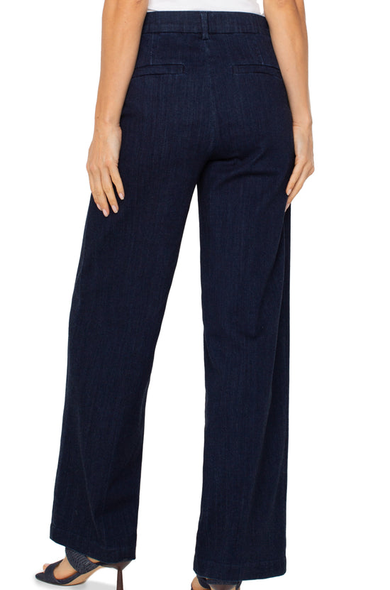 Kelsey Wide Leg Trousers with Trim - Indigo Rinse