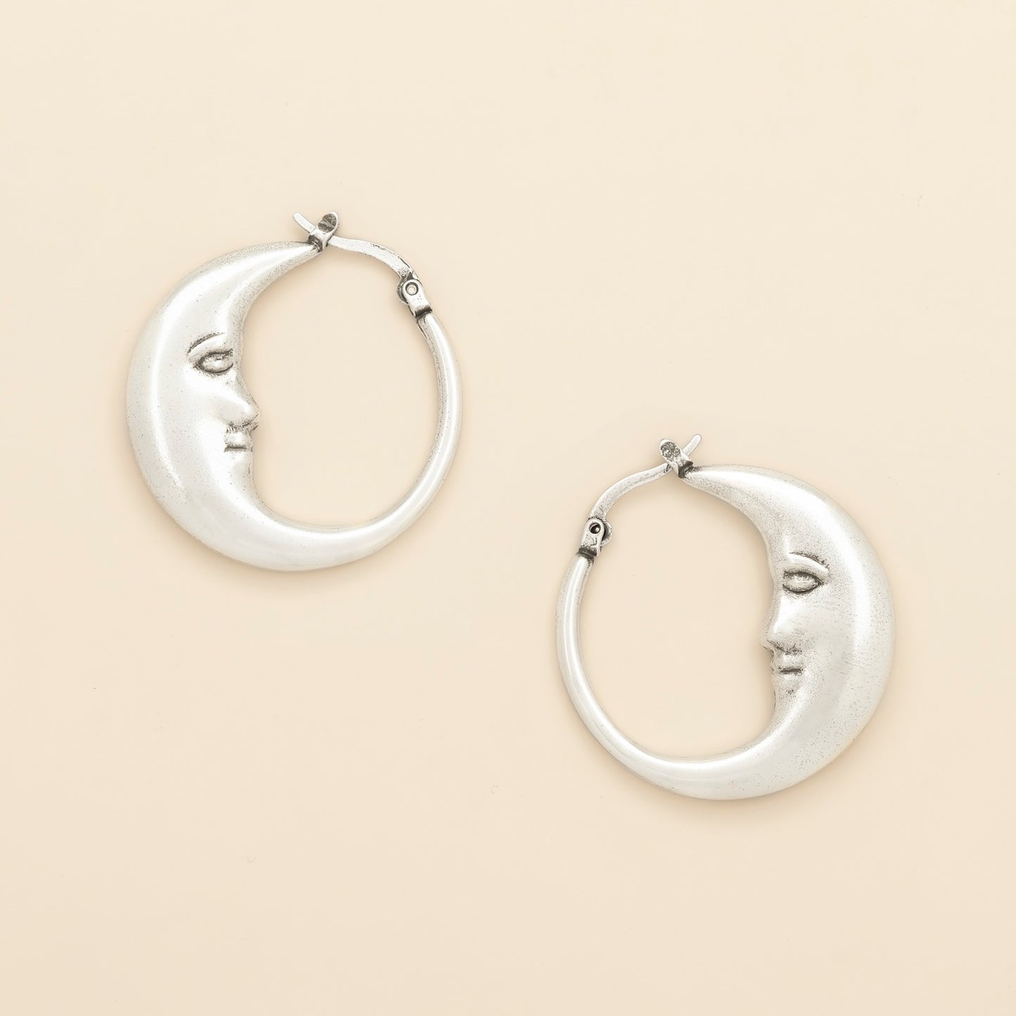 Moon Hoop Earrings - Silver
