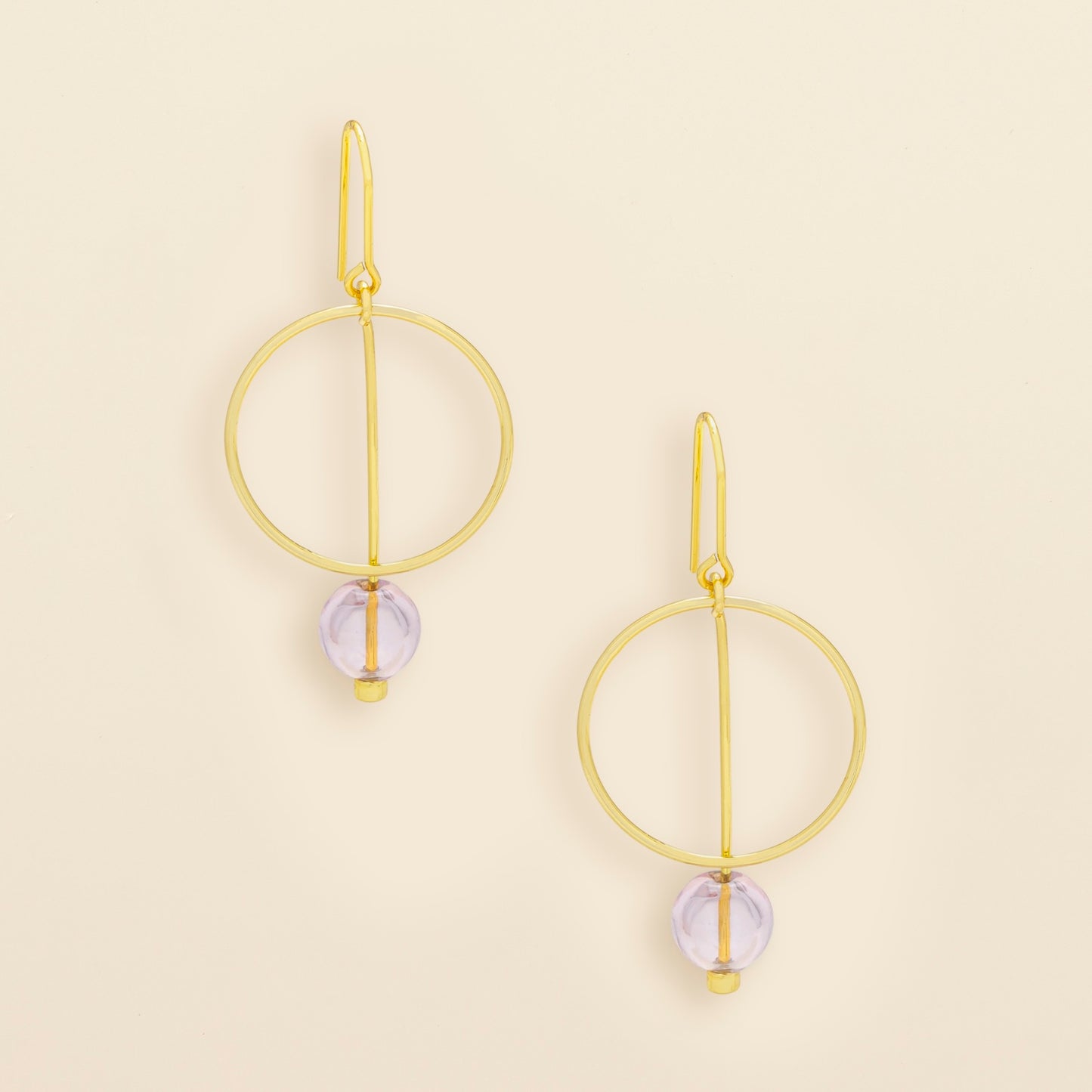 Refined Glass Drop Earrings - Pink/Gold