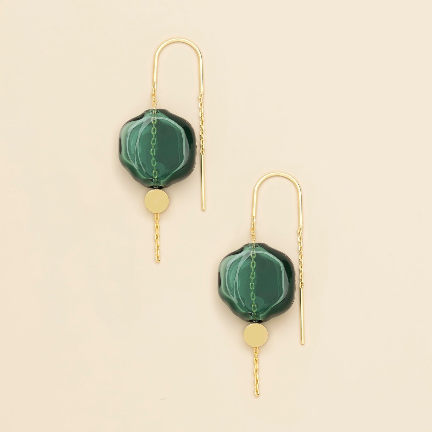 Refined Glass Organic Threader Earrings - Teal/Gold