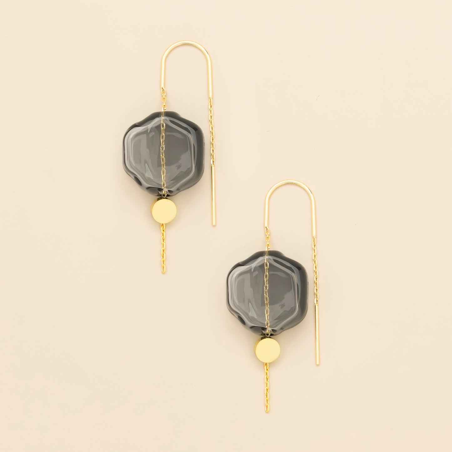 Refined Glass Organic Threader Earrings - Smoke/Gold