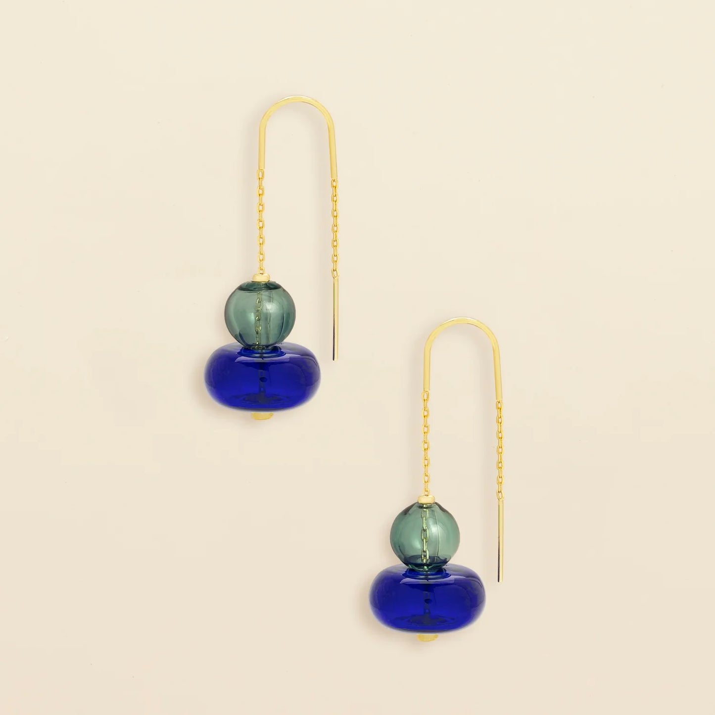 Refined Glass Stacked Threader Earrings - Teal/Blue/Gold