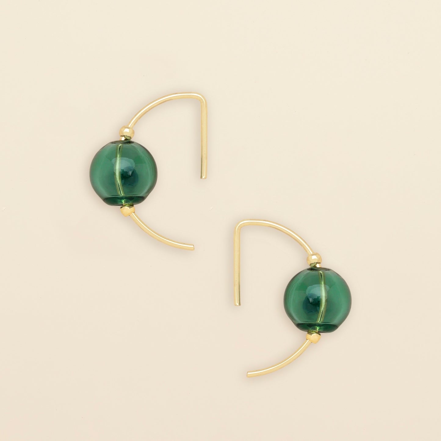 Refined Glass Hoop Earrings - Teal/Gold