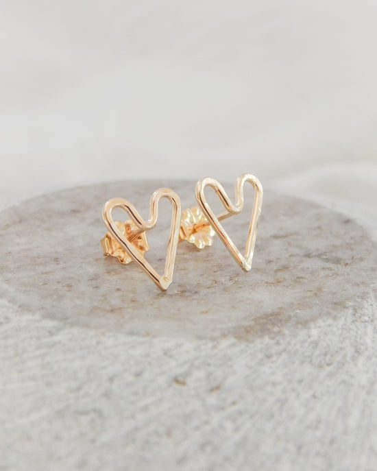 Hammered Heart Stud Earrings - Gold