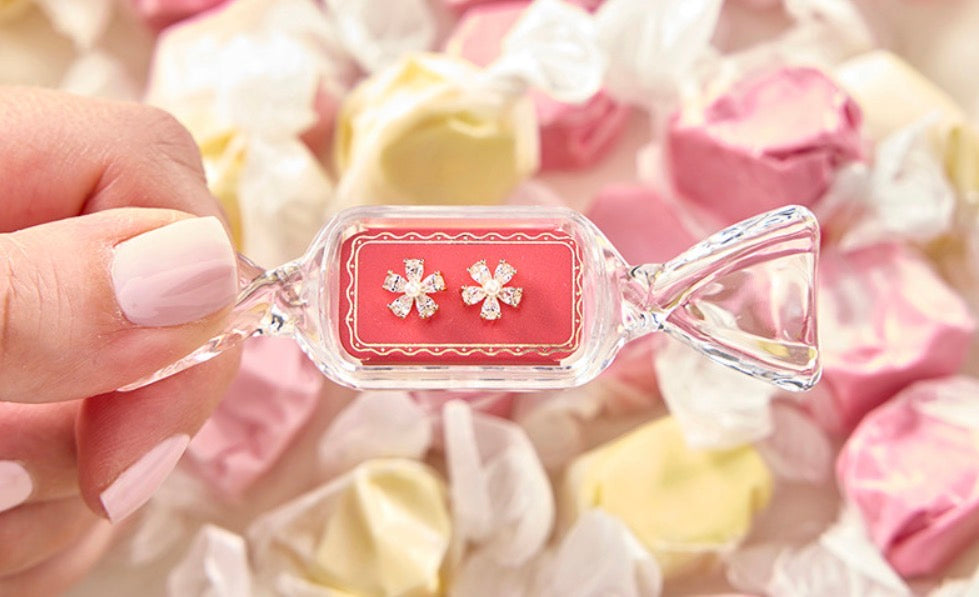 Candy Dish with Earrings - Bright Pink