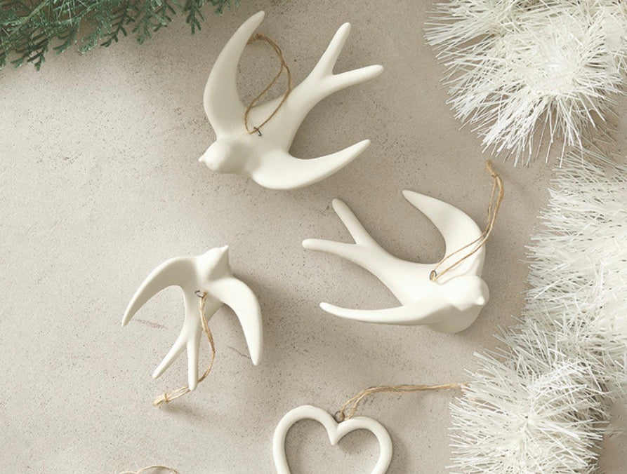 Ceramic Bisque Dove Holiday Ornament - Small