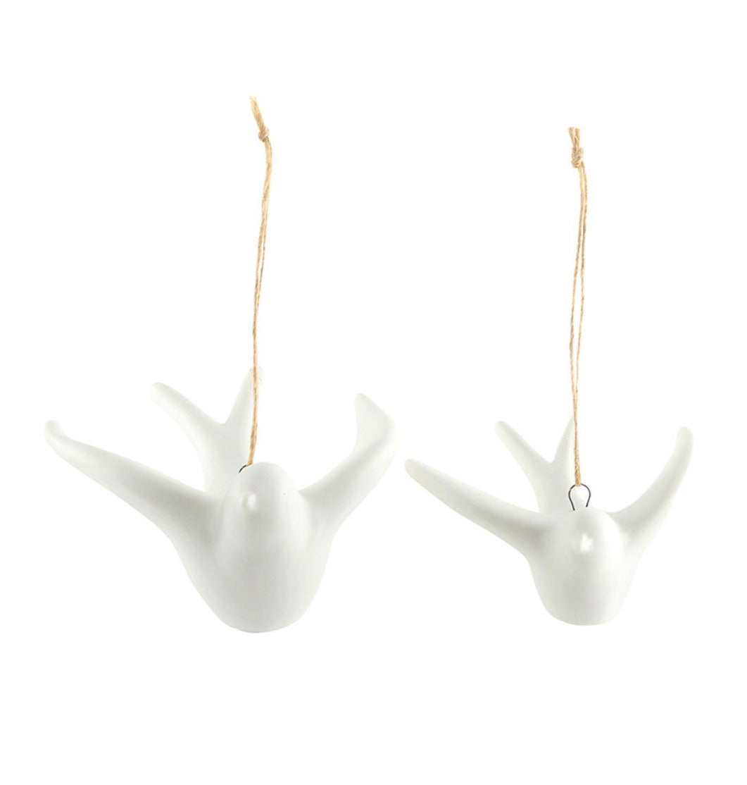 Ceramic Bisque Dove Holiday Ornament - Large