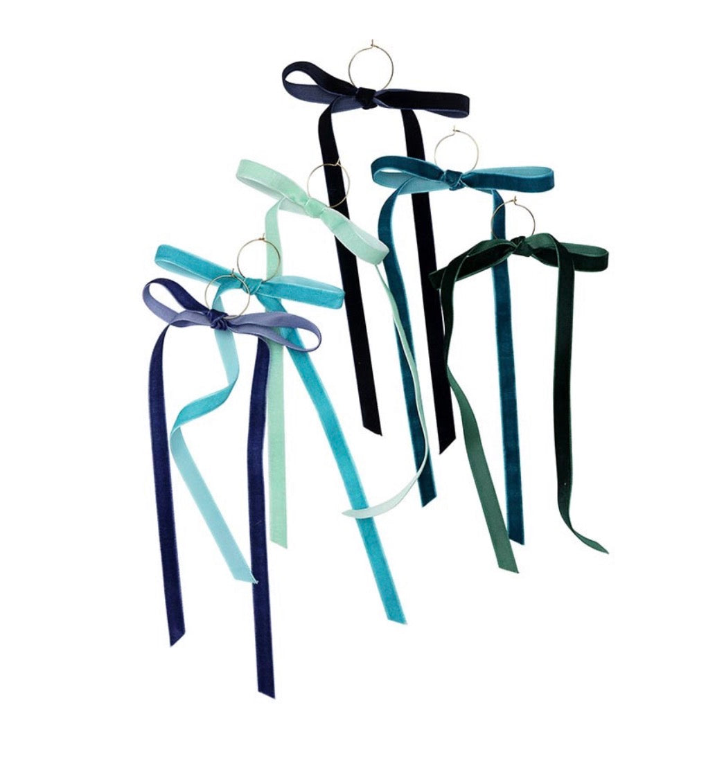 Velvet Bow Wine Charms - Set of 6 - Blue