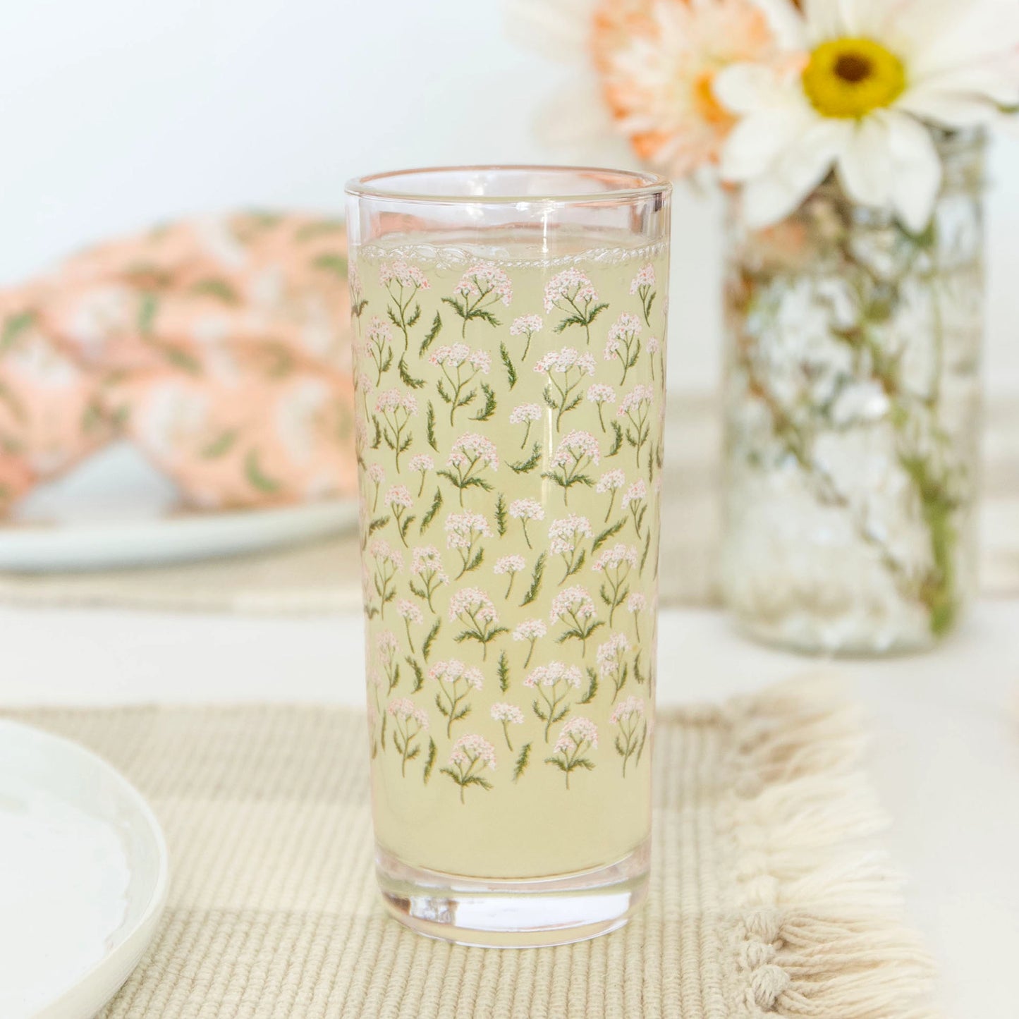 Roadside Blooms Tall Juice Glass - White