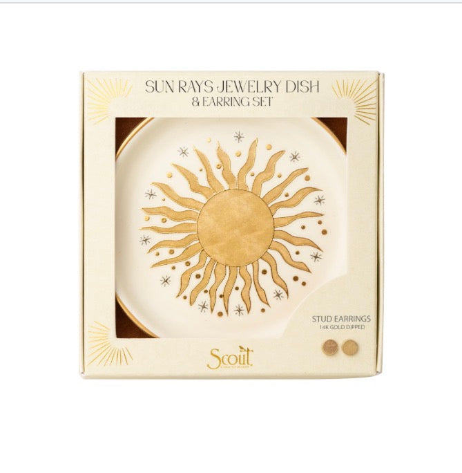 Jewelry Dish & Stud Earring Set - Sun Rays/Cream