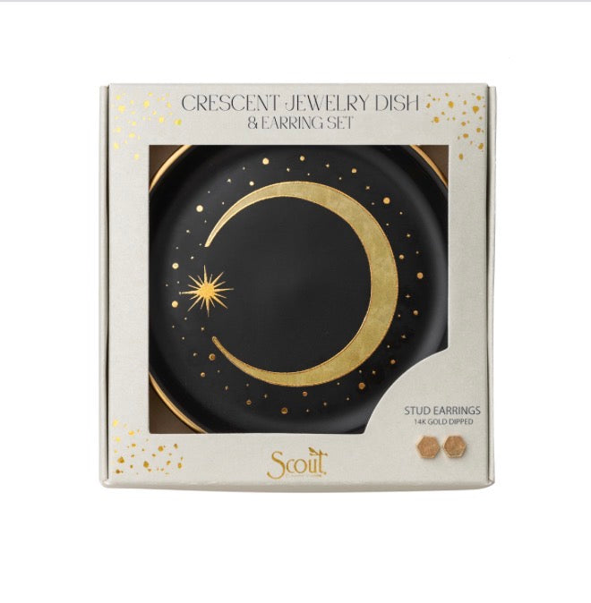 Jewelry Dish & Stud Earring Set - Crescent/Black