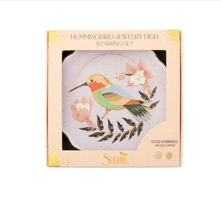 Jewelry Dish & Stud Earring Set - Hummingbird/Lavender