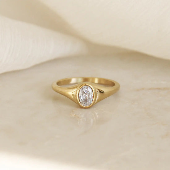 Oval CZ Signet Ring