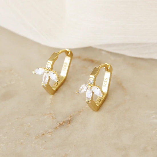 Hexagon Marquise CZ Hoop Earrings