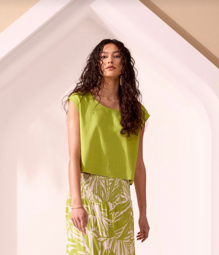 Boat Neck Linen Top - Martini