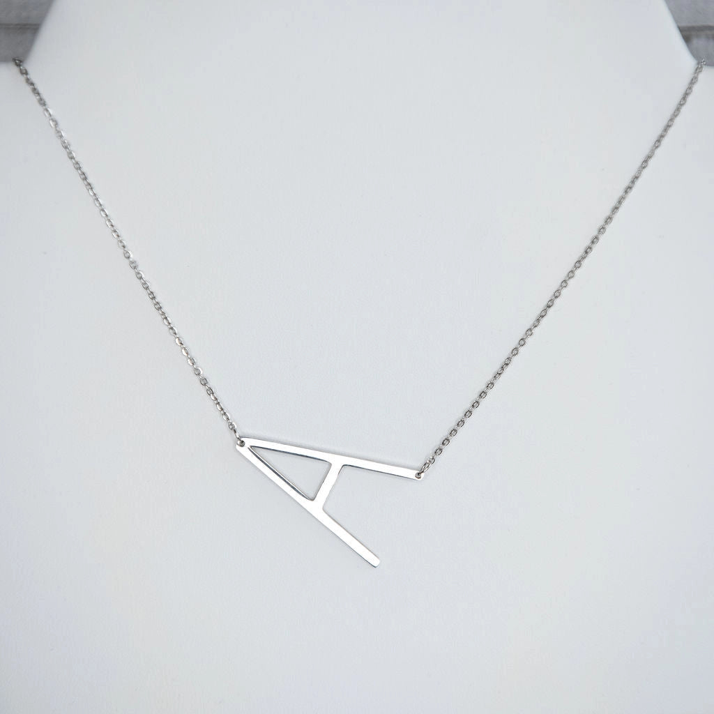 Large Initial Necklace - Silver A