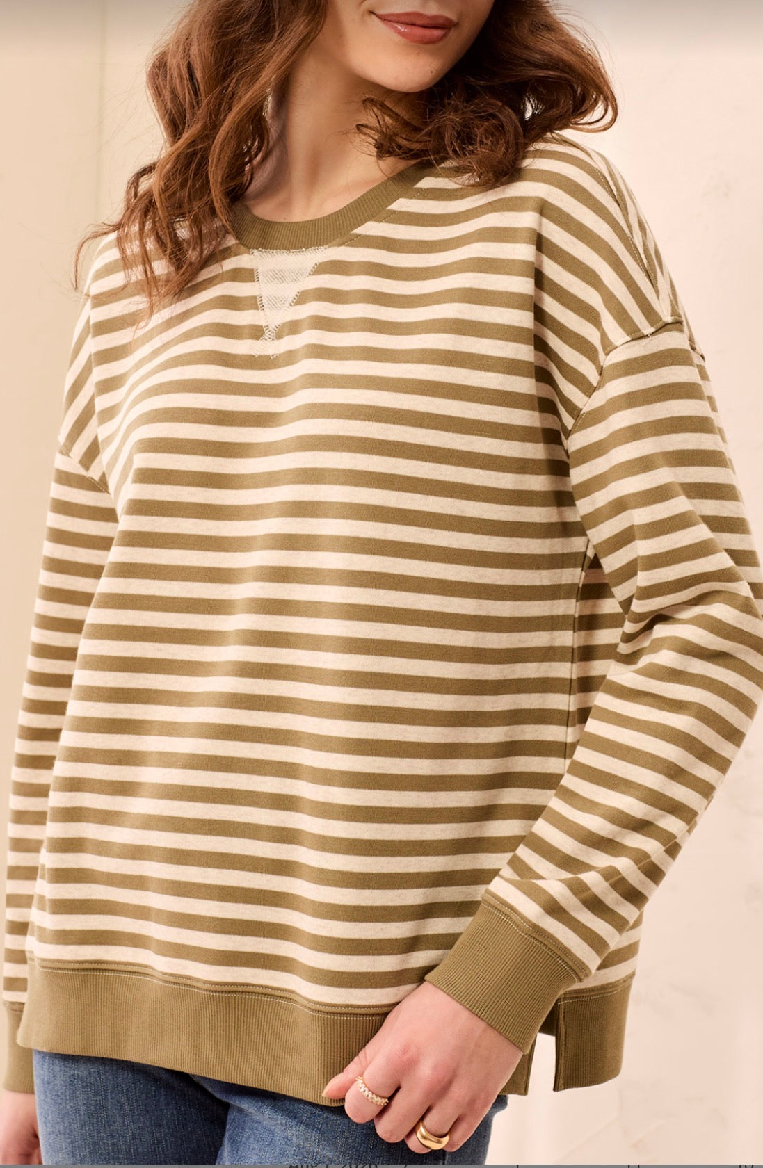 Crew Neck Top with V Inset - Aloe