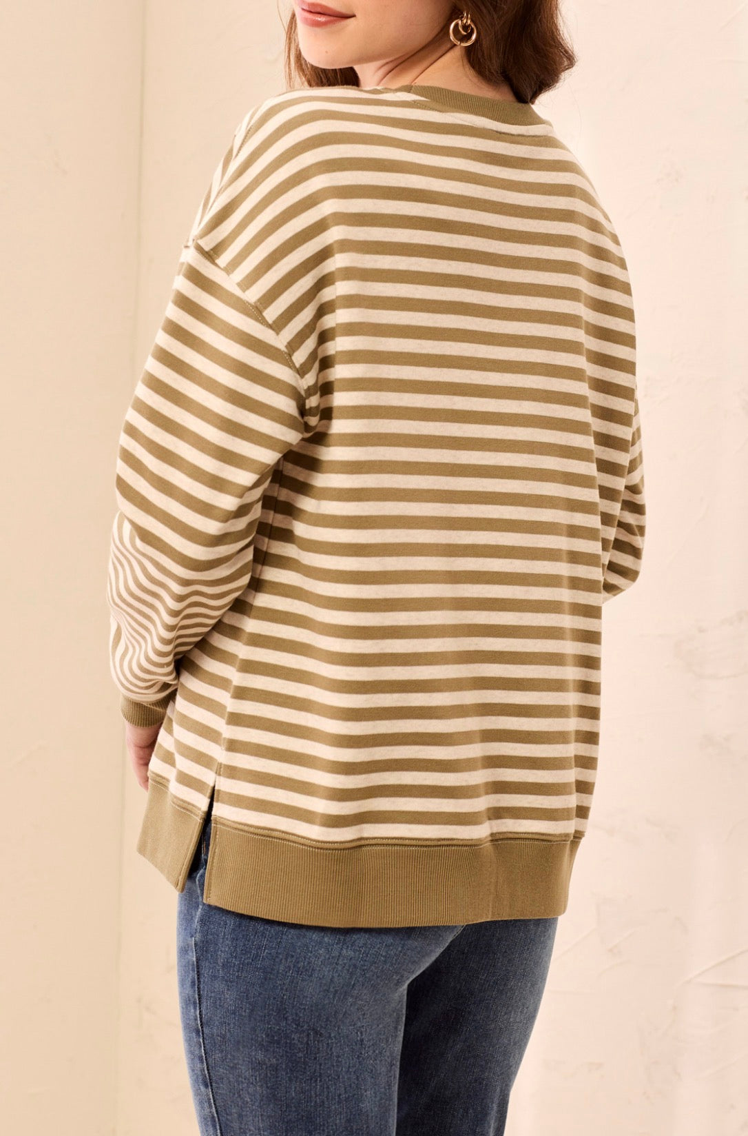 Crew Neck Top with V Inset - Aloe