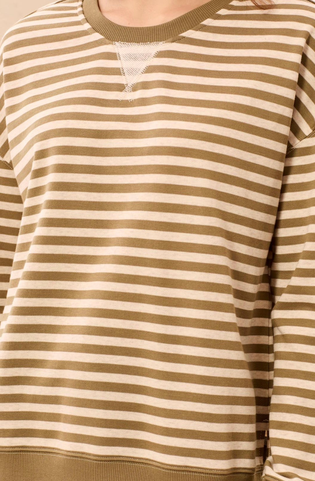 Crew Neck Top with V Inset - Aloe