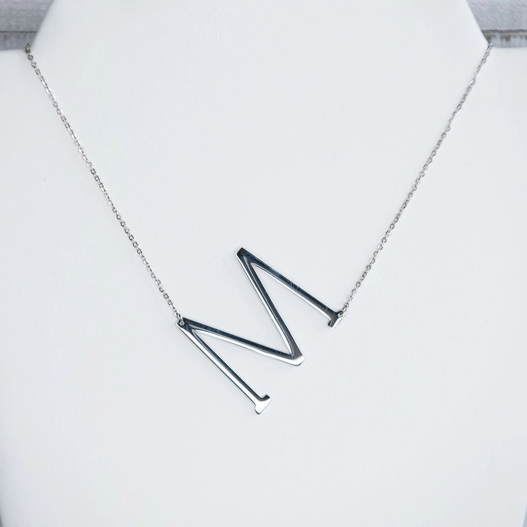 Large Initial Necklace - Silver M