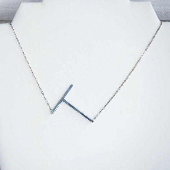 Large Initial Necklace - Silver T