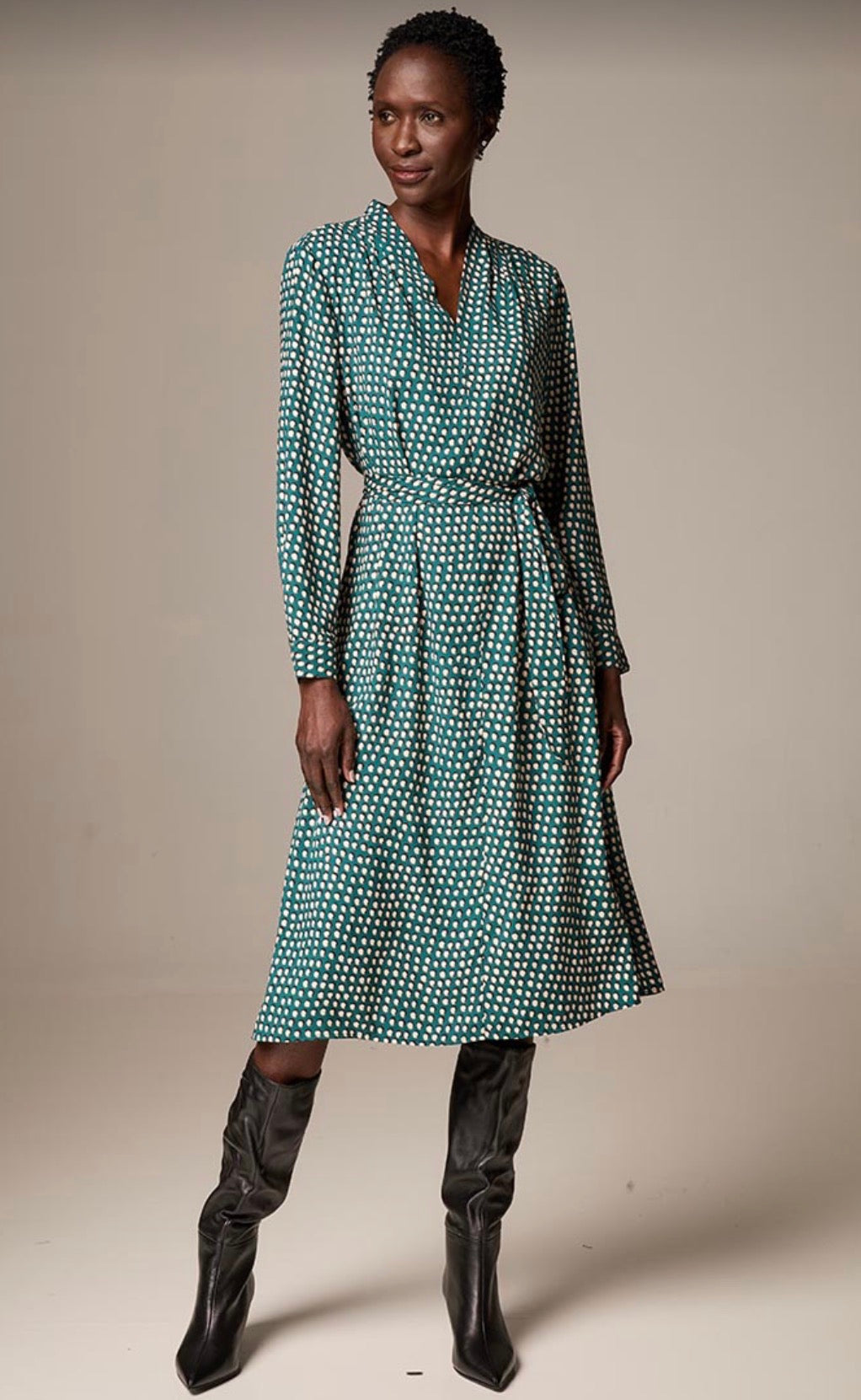Olivia Shadow Dot Dress - Green Multi