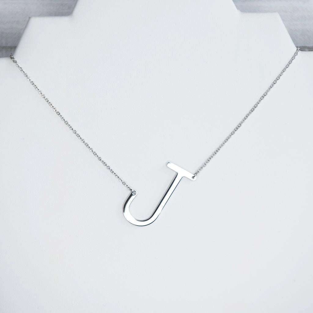 Large Initial Necklace - Silver J