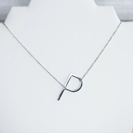 Large Initial Necklace - Silver P