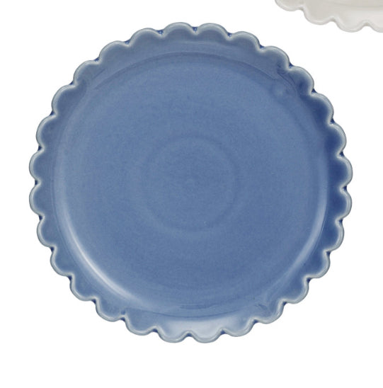 Stoneware Plate with Scalloped Edge - Blue