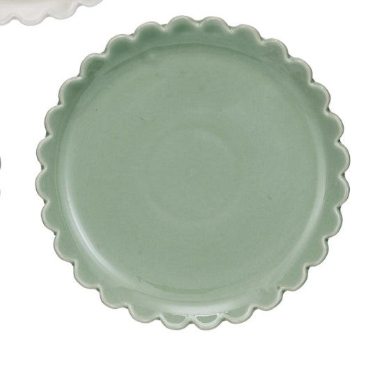 Stoneware Plate with Scalloped Edge - Green