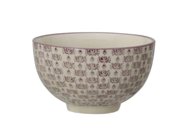 Hand-Stamped Stoneware Bowl - PurplePrint