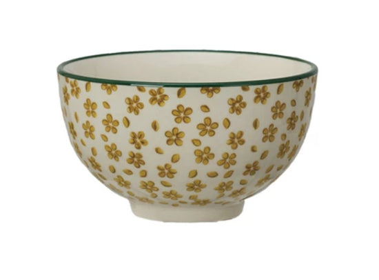 Hand-Stamped Stoneware Bowl - Yellow Flowers