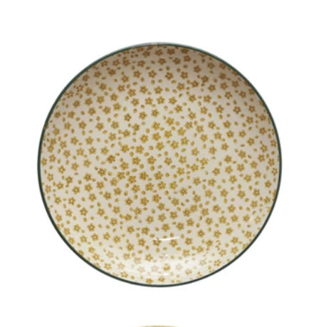 Hand-Stamped Stoneware Plate - Yellow Flowers