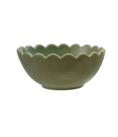 Stoneware Bowl with Scalloped Edge - Green