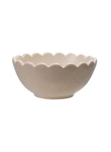 Stoneware Bowl with Scalloped Edge - White